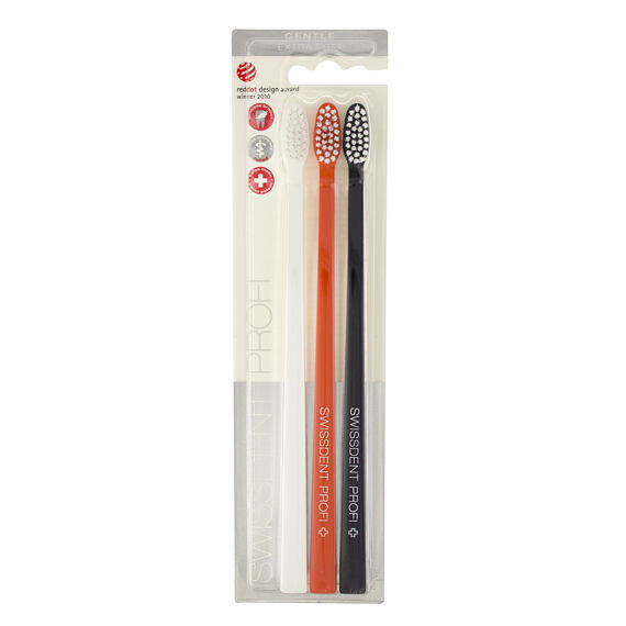 Swissdent Gentle Extra-Soft zubní kartáčky (černý, oranžový, bílý) 3 ks